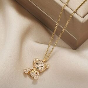 Gold Teddy Bear Pendant Necklace